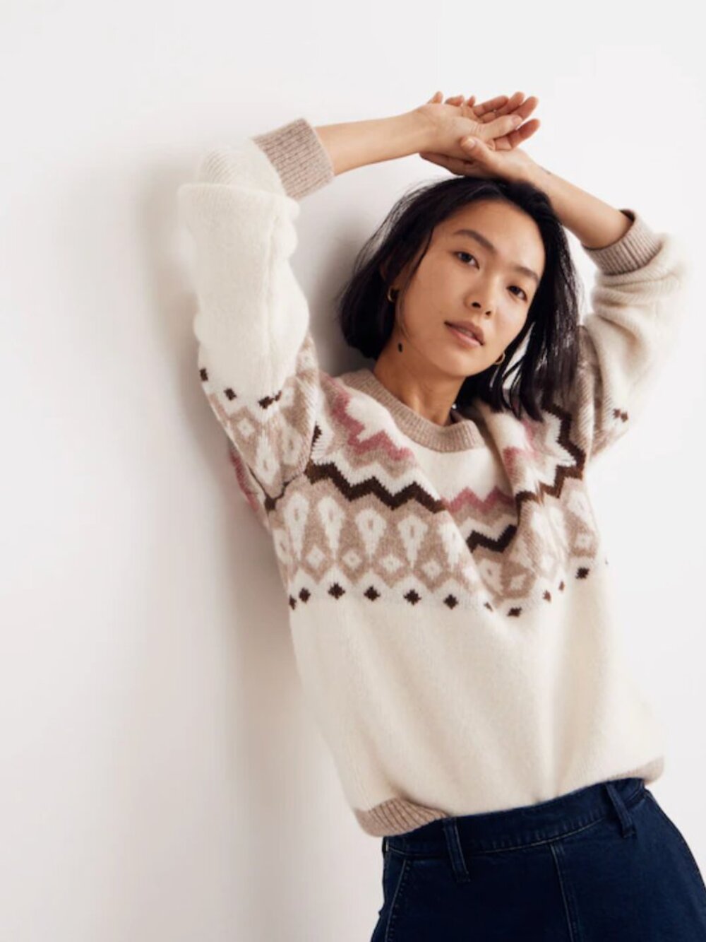 Madewell Fair Isle Markham Pullover Sweater in antique cream.